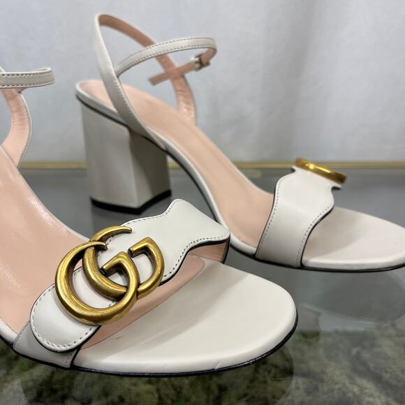 GUCCI GG Marmont White Heels Sandals SZ 38.5 - Picture 2 of 11